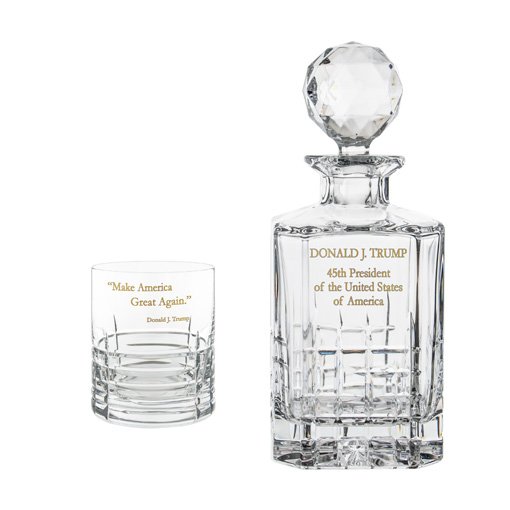 Donald Trump Presidency Decanter Whiskey Glasses Gilded Set Title Crystallo@0.5x